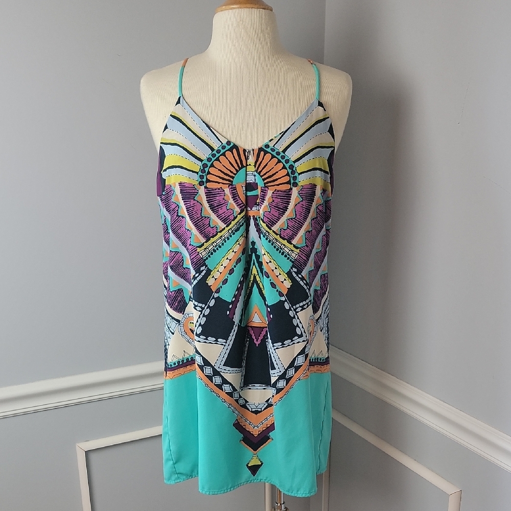 Bohemian Western Racer Back Casual Sleeveless Mini‎ Summer Tunic Dress S